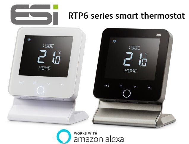 ESI - Energy Saving Innovation Controls - ESRTP6WHW - Series 6 - WIFI Wireless Programmable Room Thermostat Heating and Hot Water Control - Thermostat, Receiver and Stand - UFH Parts & Design Ltd
