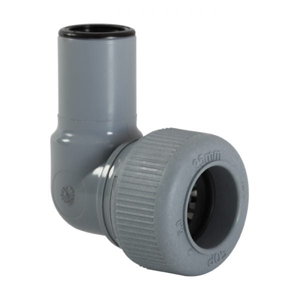 PLASTIC PUSH - FIT 22MM x 22MM STEM ELBOW 5 PACK including pipe inserts - UFH Parts & Design Ltd